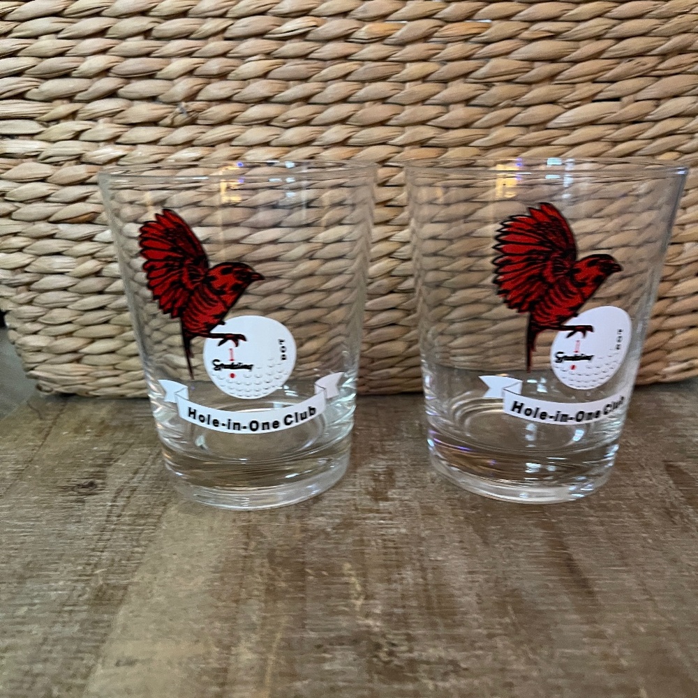 Set of 2 SPALDING "Hole In One Club”  Cardinal Old Fashioned Cocktail Glasses
